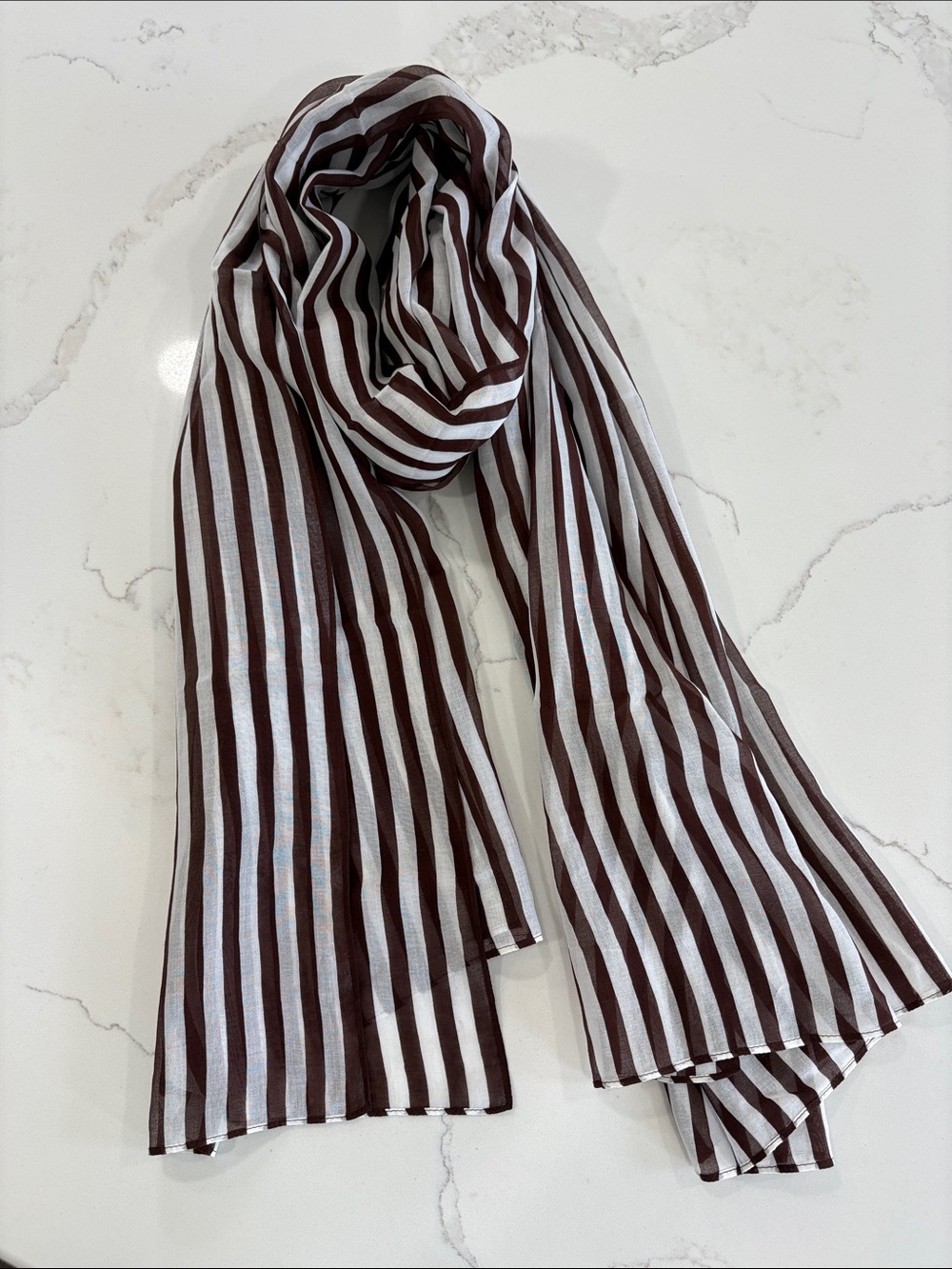Ann Taylor Brown & White Lightweight Cotton Striped Scarf